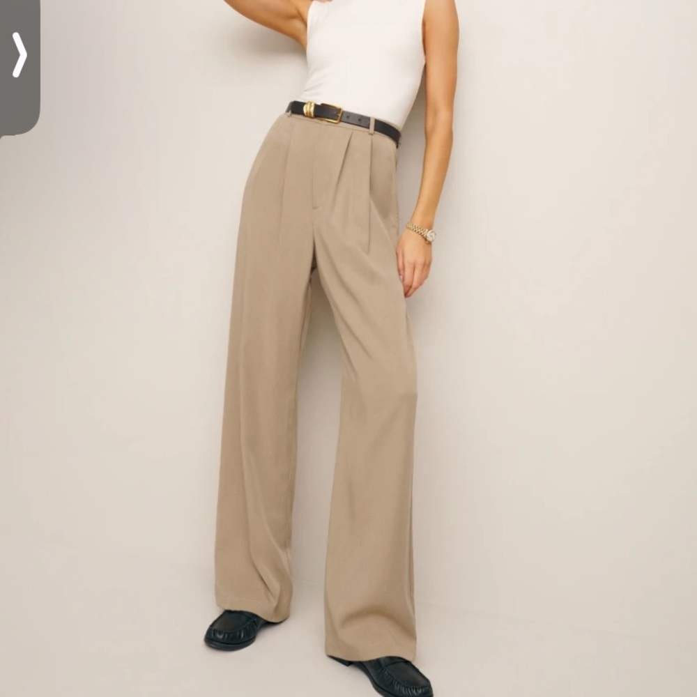 Reformation Beige High-Rise Wide-Leg Trousers